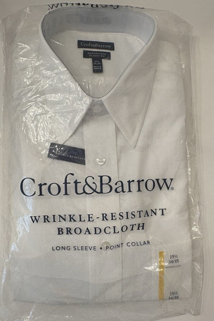 Croft & Barrow Winkle Resistant Long Sleeve Collared Shirt 15 1/2 34/35 White